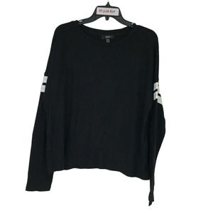 Aqua Athletic Womens Black Stripe Long Sleeve Knit Pullover Sweatshirt Sz M $68